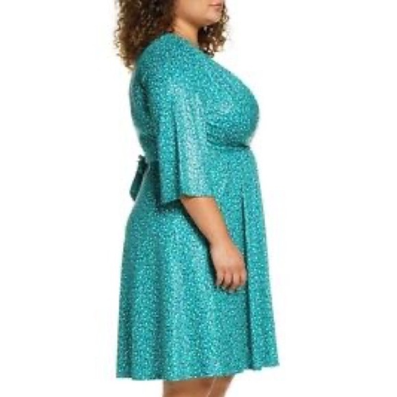 Eloquii Tie Front Teal Dot Dress Size 14 - Picture 7 of 12